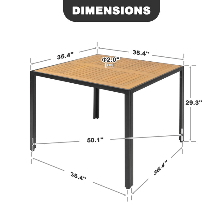 Outdoor Dining Table with Umbrella Hole and Acacia Wood Tabletop