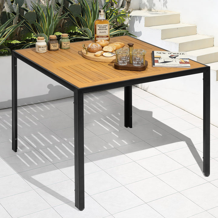 Outdoor Dining Table with Umbrella Hole and Acacia Wood Tabletop