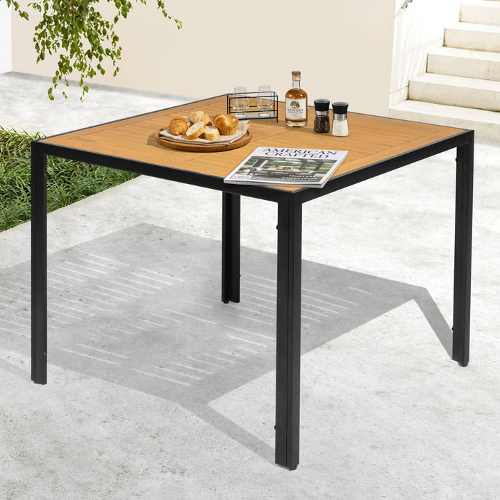 Outdoor Dining Table with Umbrella Hole and Acacia Wood Tabletop