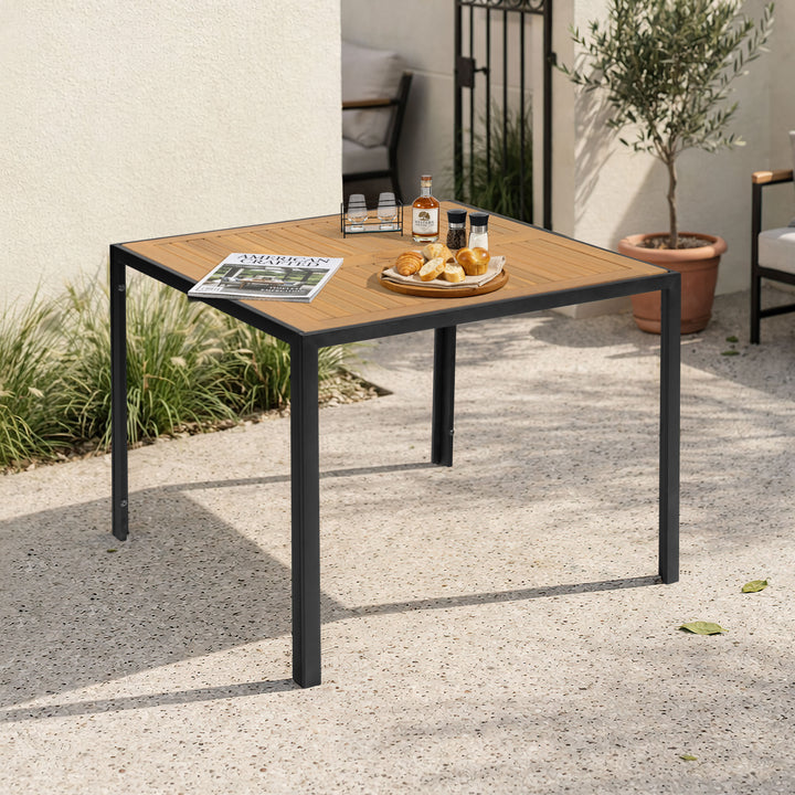 Outdoor Dining Table with Umbrella Hole and Acacia Wood Tabletop