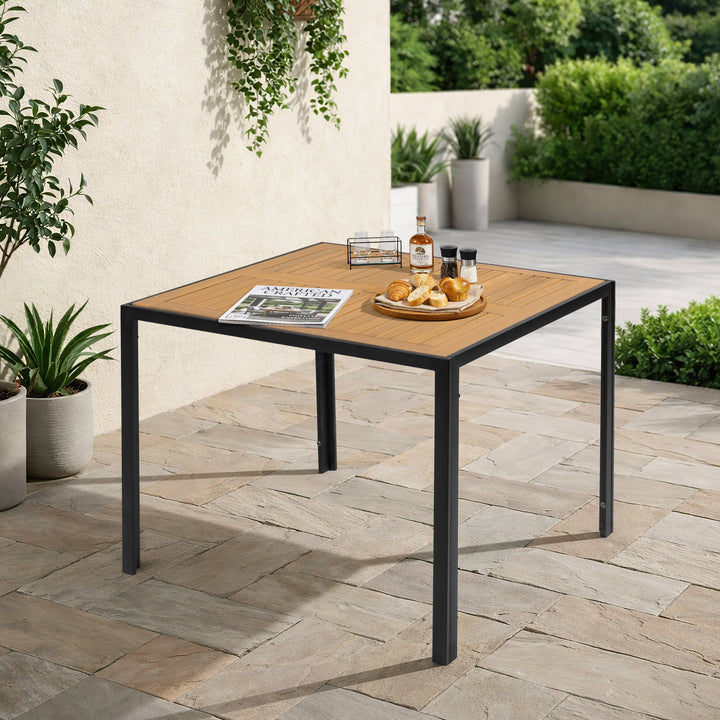 Outdoor Dining Table with Umbrella Hole and Acacia Wood Tabletop