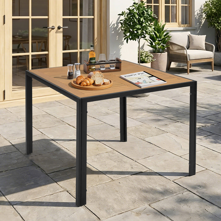 Outdoor Dining Table with Umbrella Hole and Acacia Wood Tabletop