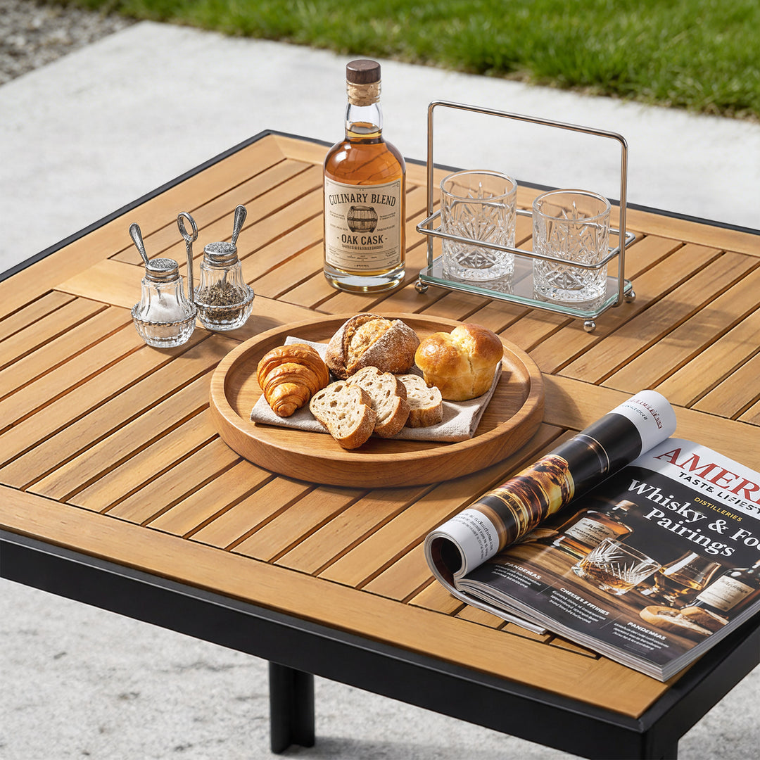 Outdoor Dining Table with Umbrella Hole and Acacia Wood Tabletop