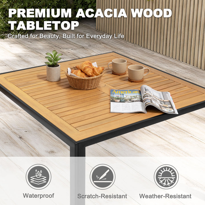 Outdoor Dining Table with Umbrella Hole and Acacia Wood Tabletop