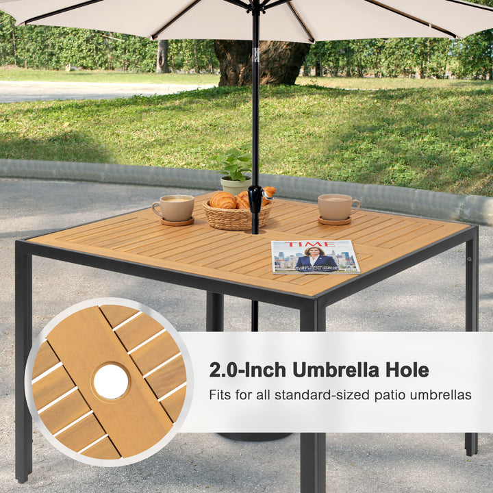 Outdoor Dining Table with Umbrella Hole and Acacia Wood Tabletop