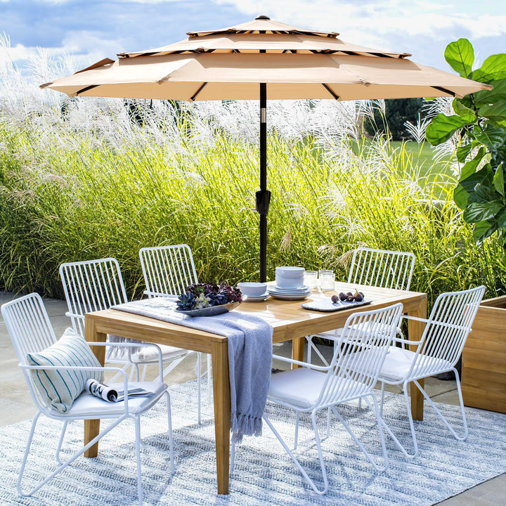 9 FT Patio Umbrella, Crank Handle, One-Button Tilt and 8 Reinforced Ribs