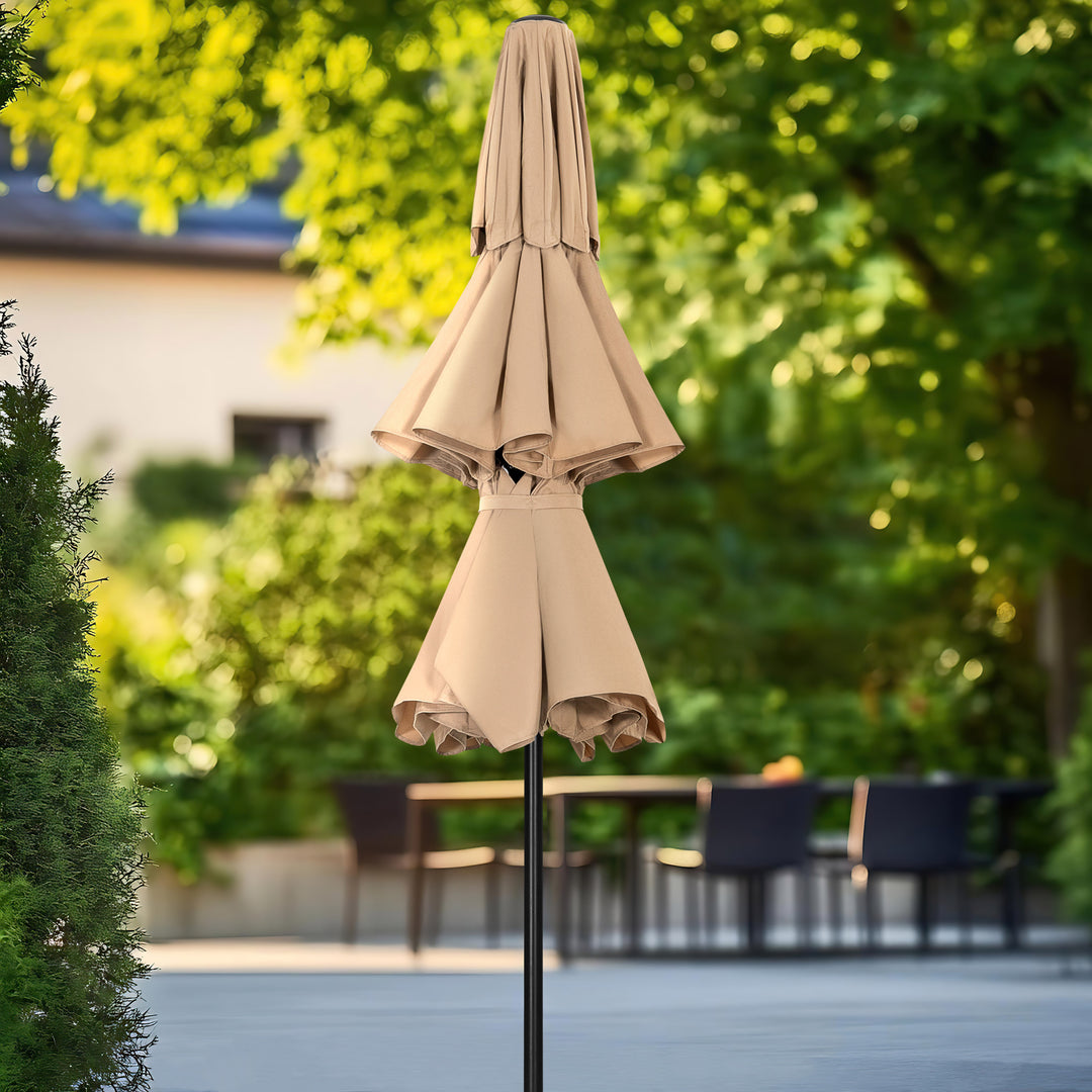 9 FT Patio Umbrella, Crank Handle, One-Button Tilt and 8 Reinforced Ribs