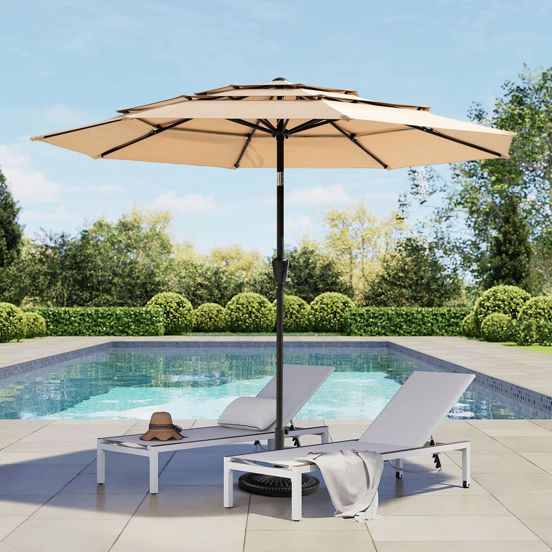 9 FT Patio Umbrella, Crank Handle, One-Button Tilt and 8 Reinforced Ribs