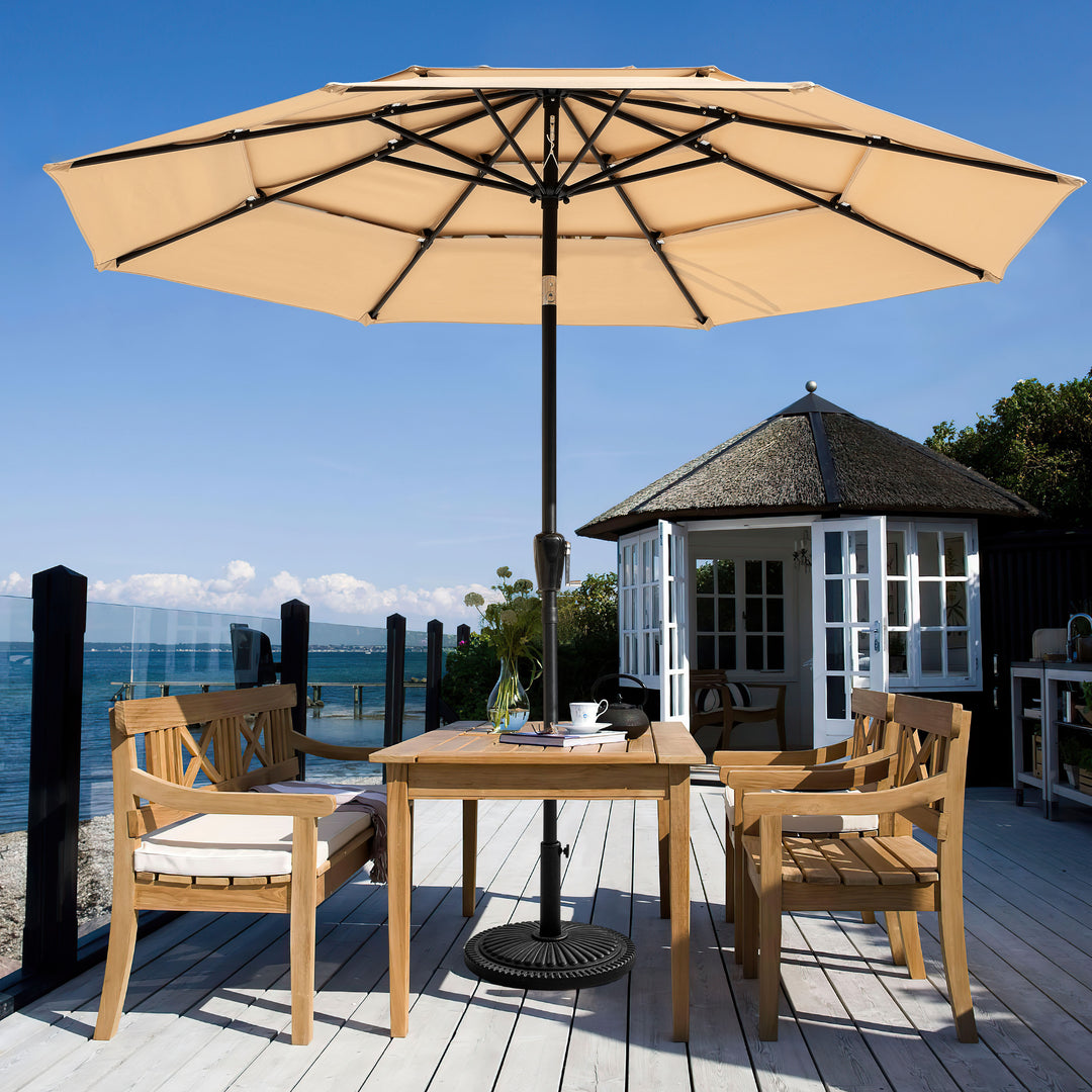 9 FT Patio Umbrella, Crank Handle, One-Button Tilt and 8 Reinforced Ribs