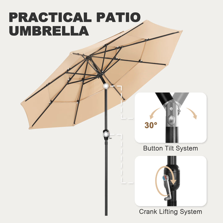 9 FT Patio Umbrella, Crank Handle, One-Button Tilt and 8 Reinforced Ribs