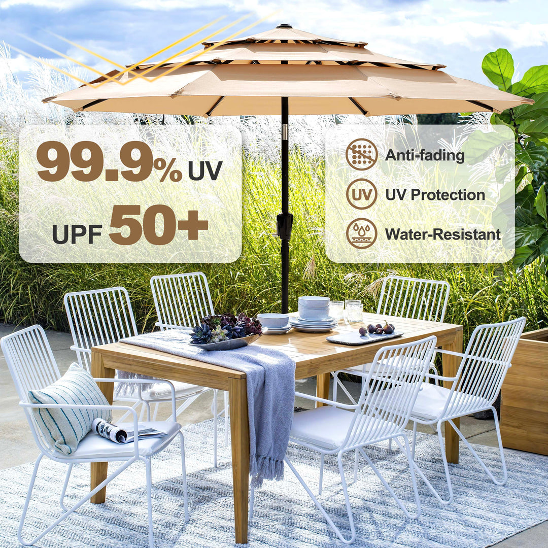 9 FT Patio Umbrella, Crank Handle, One-Button Tilt and 8 Reinforced Ribs