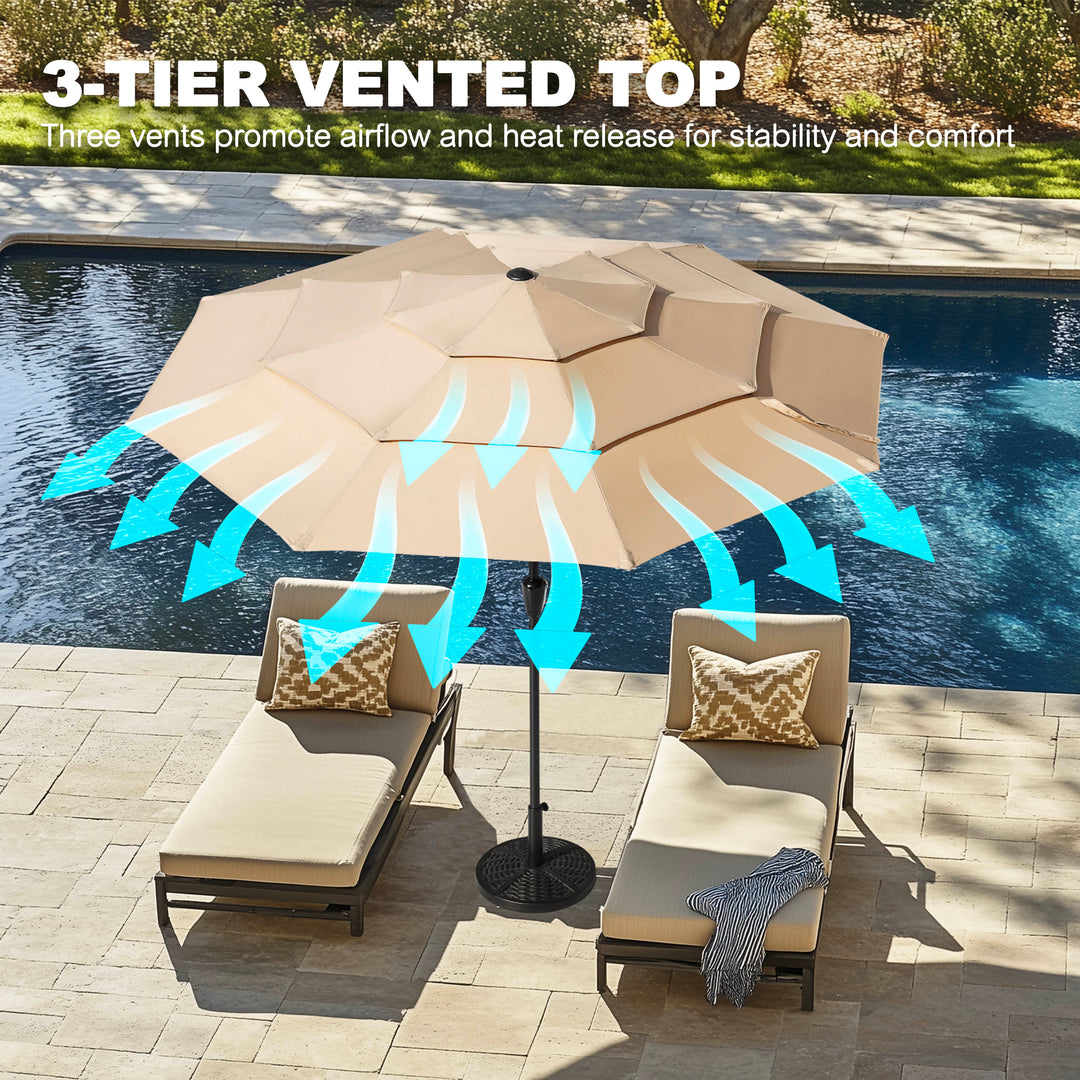 9 FT Patio Umbrella, Crank Handle, One-Button Tilt and 8 Reinforced Ribs