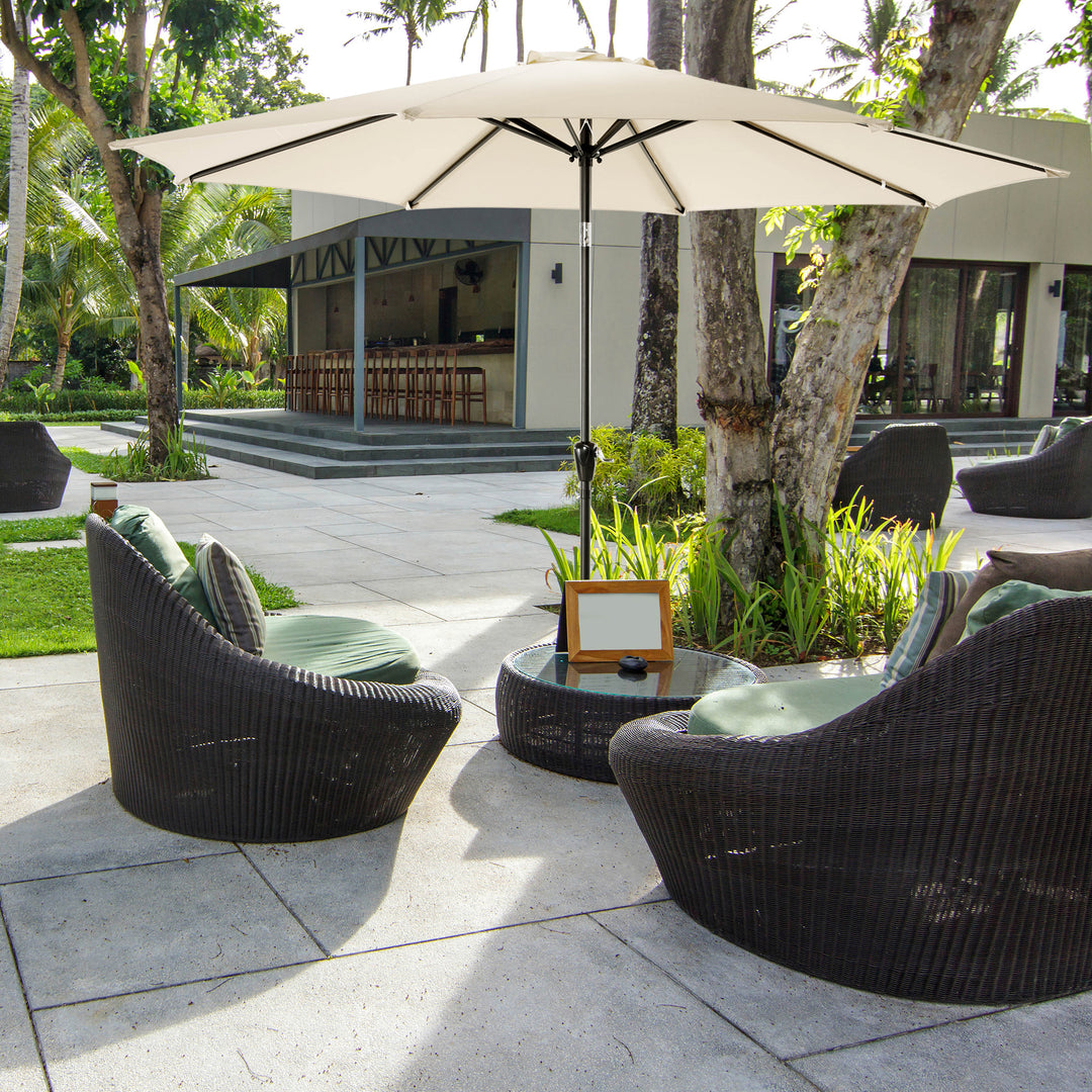 Outdoor 10' Round Beige Patio Vented Umbrella, Crank, Push Button Tilt