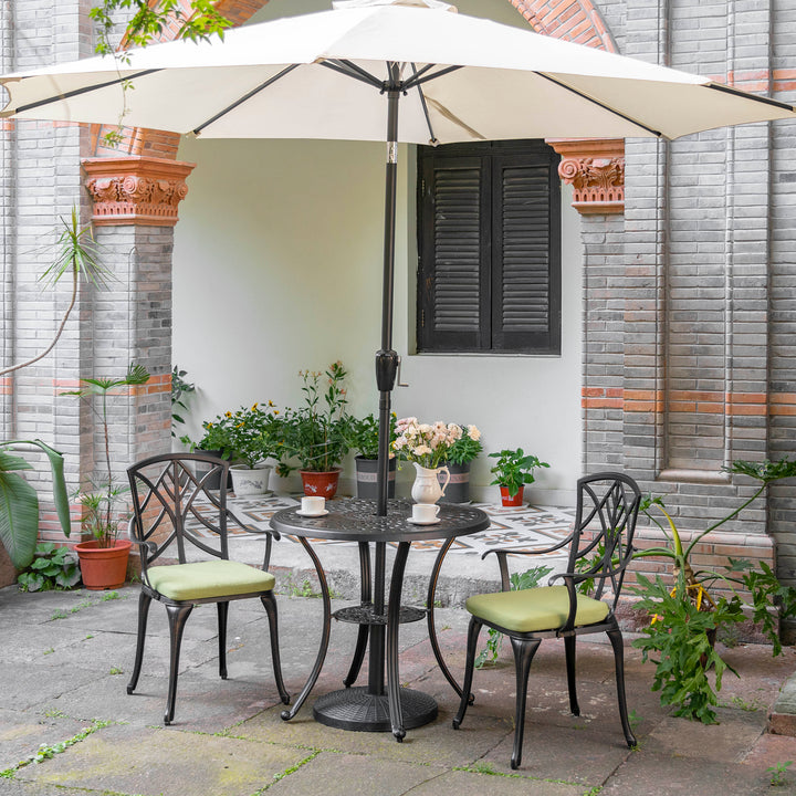 Outdoor 10' Round Beige Patio Vented Umbrella, Crank, Push Button Tilt