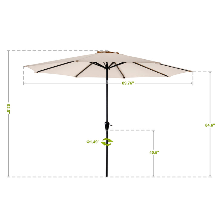 Outdoor 7.5' Round Patio Sunshade Umbrella, Outdoor Vented Table Umbrella, with Easy-to-use Crank, Push Button Tilt, 8 Sturdy Iron Ribs, Aluminum Pole, Sunscreen and Rainproof Fabric, for Garden, Backyard, Terrace, Poolside, Beige