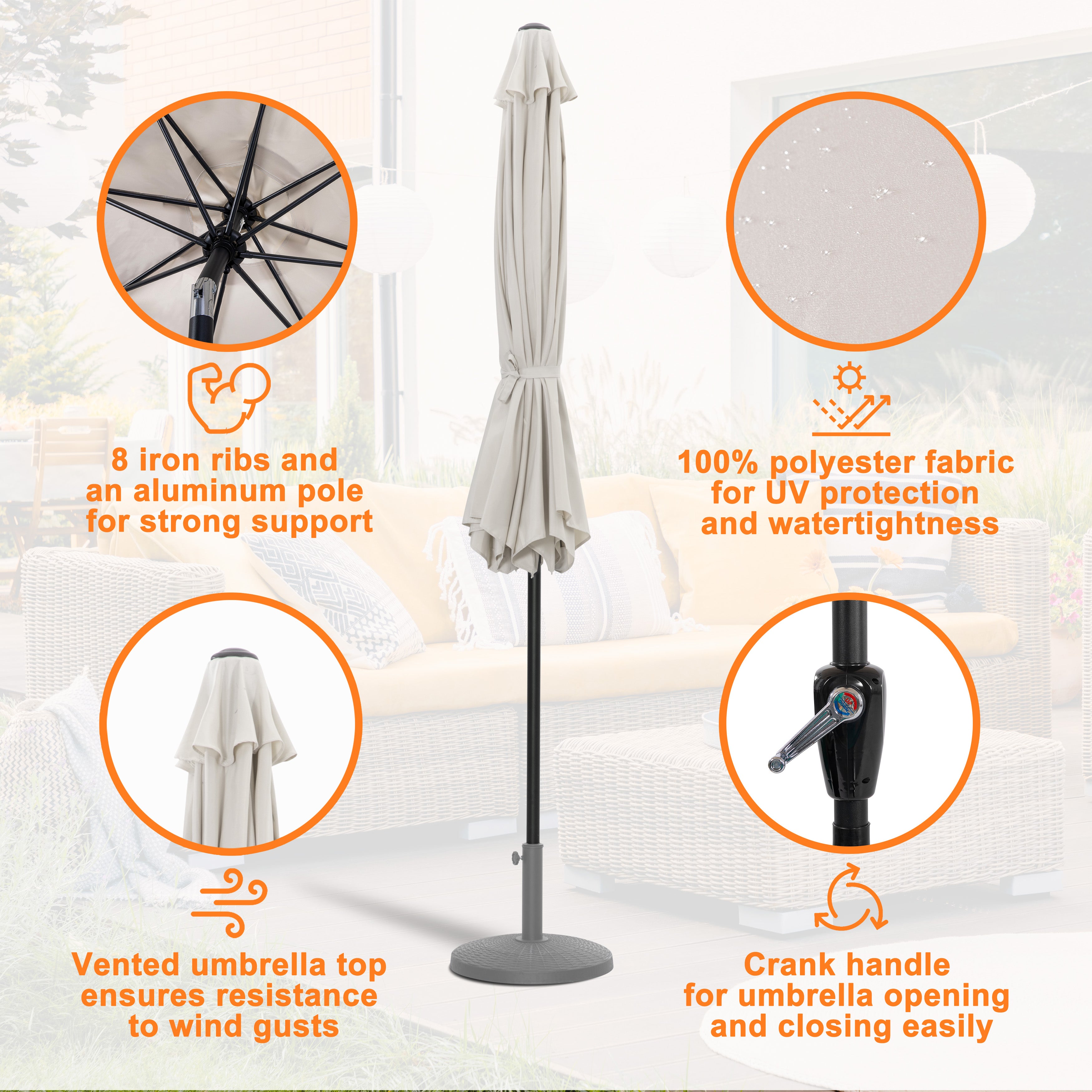 Nuu Garden 10 ft outdoor aluminum umbrella UU01| beige