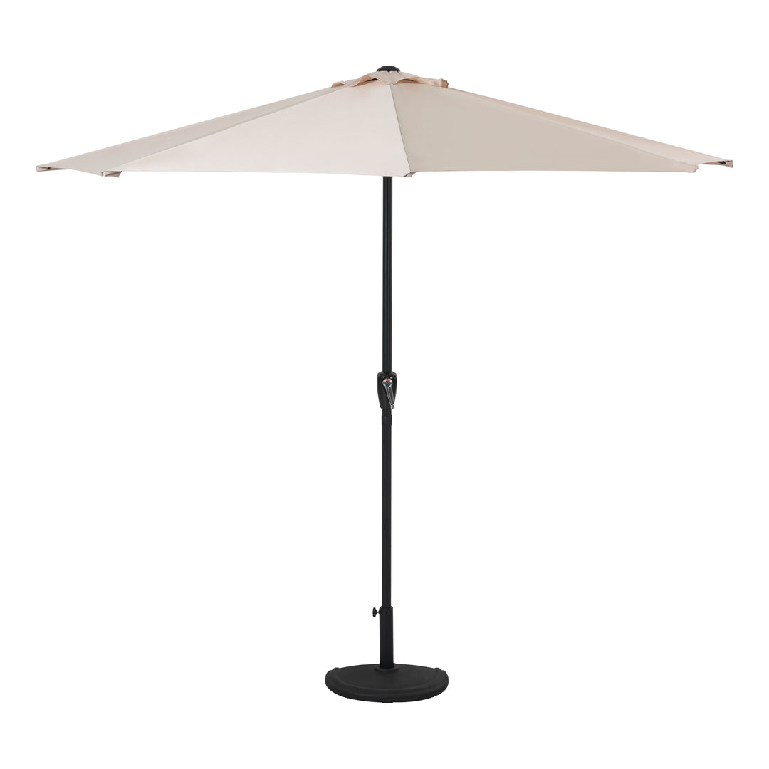 9 FT Patio Umbrella Half Round Umbrella with Crank Lifting System, UV and Water Resistant Polyester Fabric, Outdoor Umbrella, Yard Umbrella, Market Umbrella with 5 Sturdy Ribs, Beige