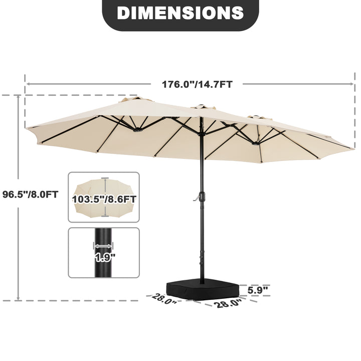15FT Double-Sided Patio Umbrella with Umbrella Base and 2 Sandbags – Nuu Garden