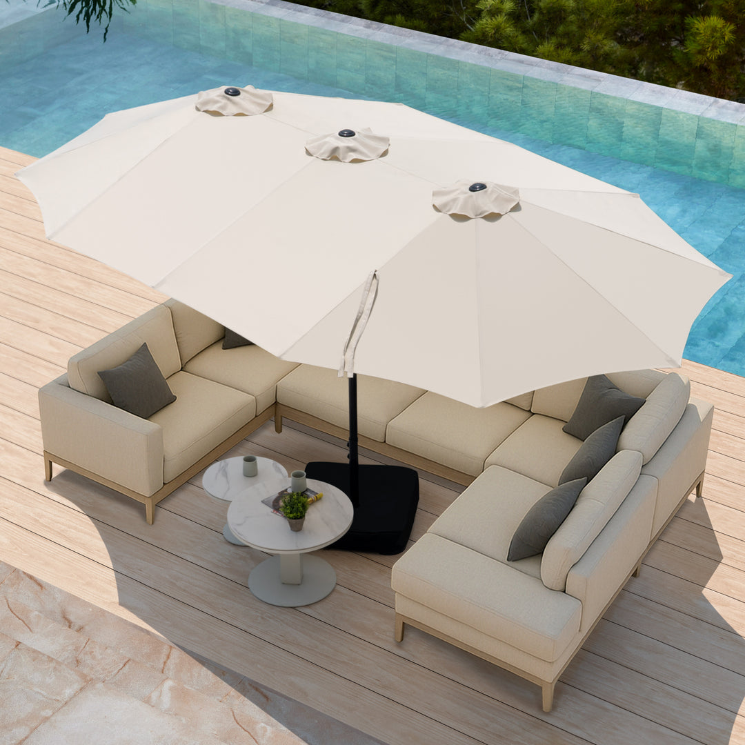 15FT Double-Sided Patio Umbrella with Umbrella Base and 2 Sandbags