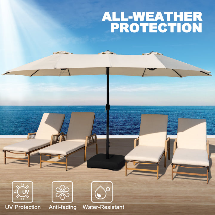 15FT Double-Sided Patio Umbrella with Umbrella Base and 2 Sandbags