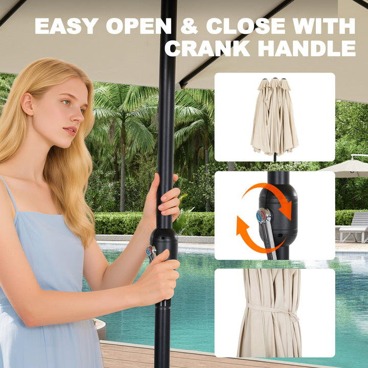 15FT Double-Sided Patio Umbrella with Umbrella Base and 2 Sandbags
