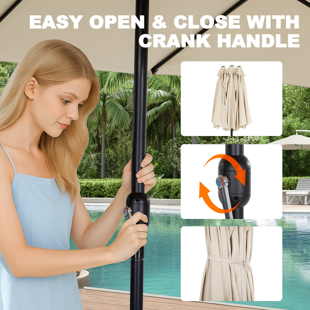 easy open patio umbrella 15FT Double-Sided Patio Umbrella with Umbrella Base and 2 Sandbags – Nuu Garden