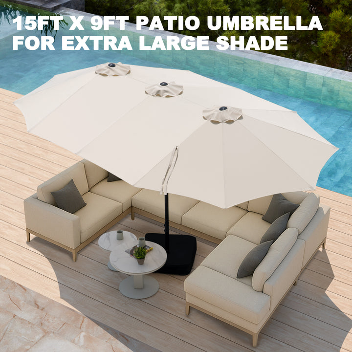 15FT Double-Sided Patio Umbrella with Umbrella Base and 2 Sandbags