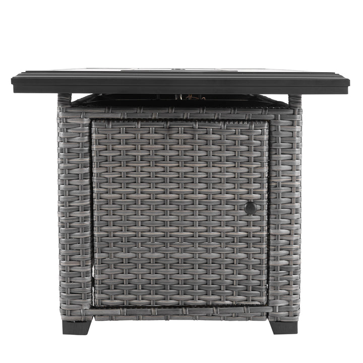 Aluminum Rattan Fire Pit Table with a Side Door