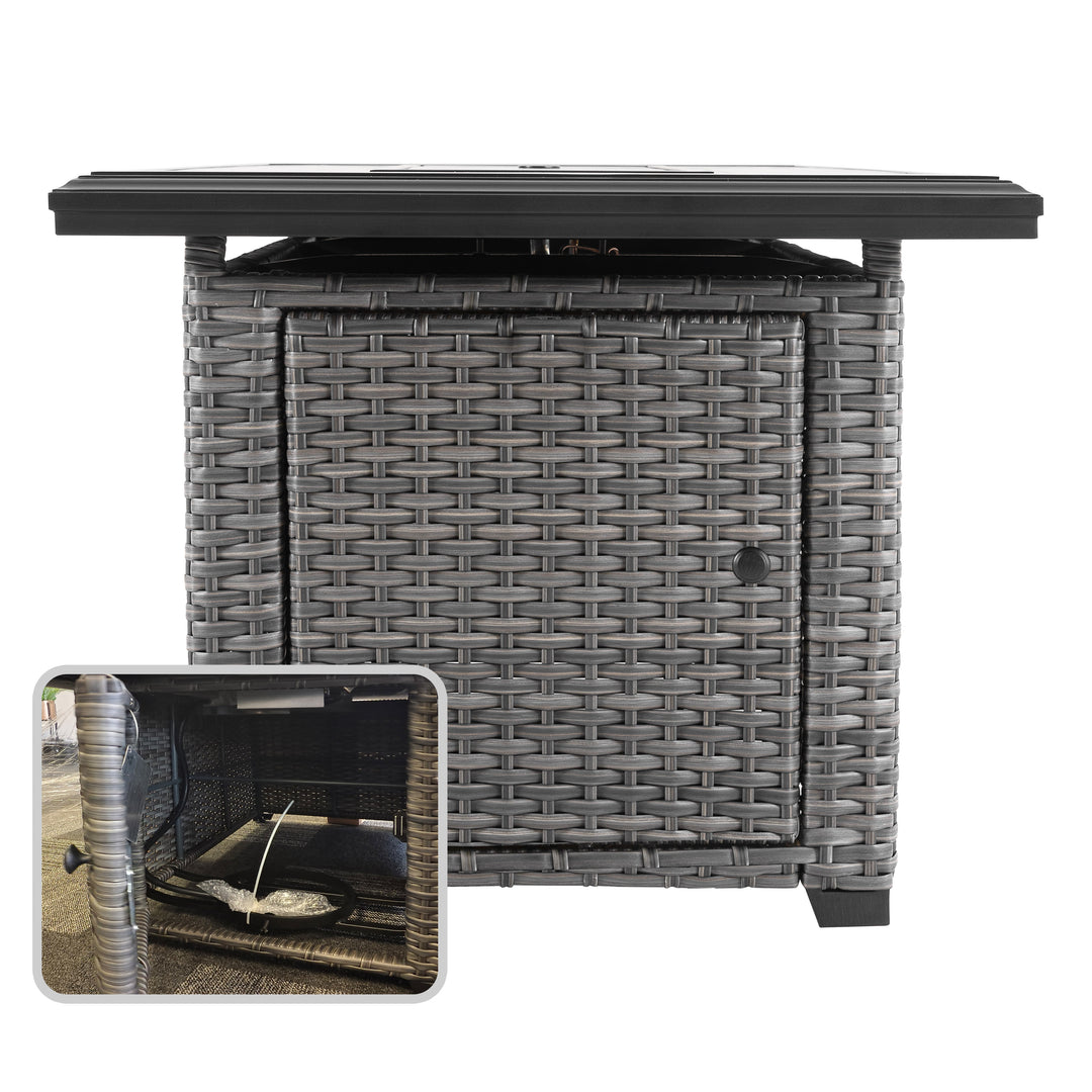 Aluminum Rattan Fire Pit Table with a Side Door