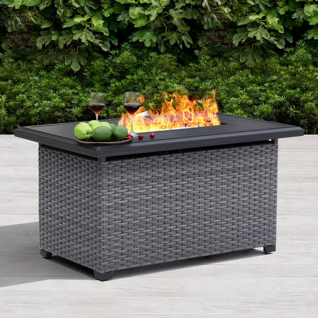 Aluminum Rattan Fire Pit Table with a Side Door