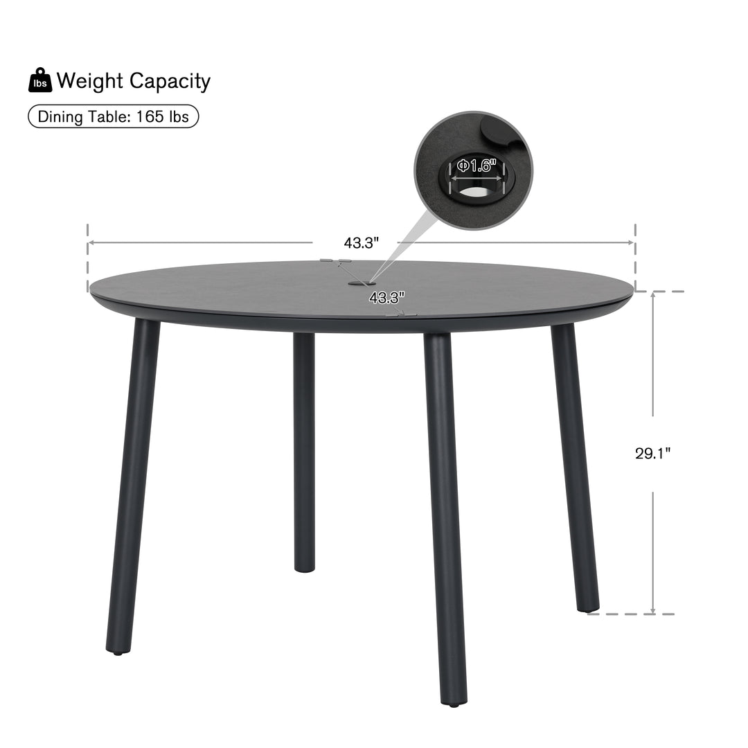 Outdoor 43” Round Aluminum Dining Table with Sintered Stone Tabletop