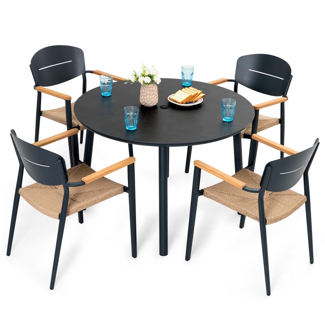 Outdoor 5-Piece Aluminum Dining Set, with 43” Round Table for 4 People
