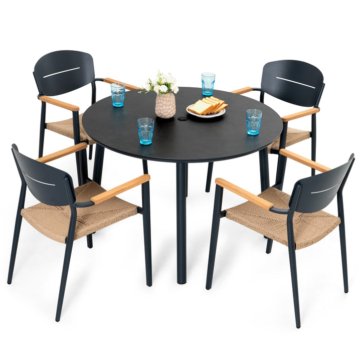 Outdoor 5-Piece Aluminum Dining Set, with 43” Round Table for 4 People