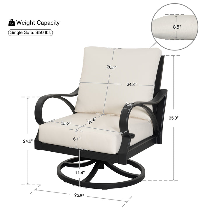 Patio Time Aluminum Swivel Chair with Lattice Backrest & Cushions Set of 2