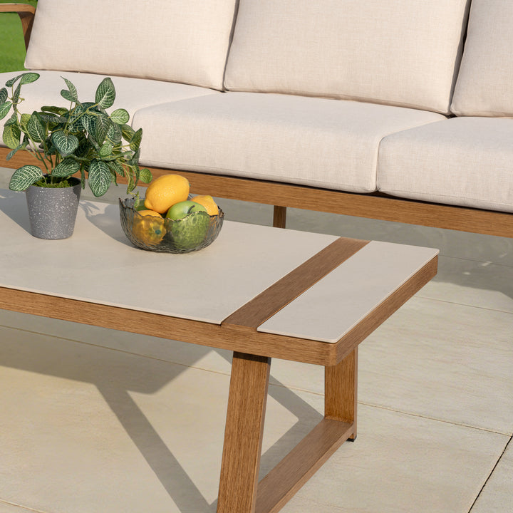 Patio Time 4-Piece Wood-Grain Aluminum Conversation Set with Cushions