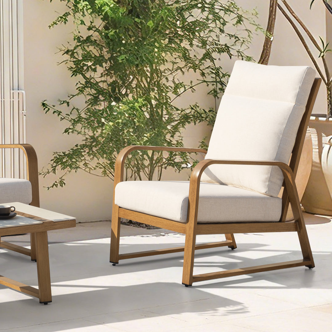 Patio Time 4-Piece Wood-Grain Aluminum Conversation Set with Cushions