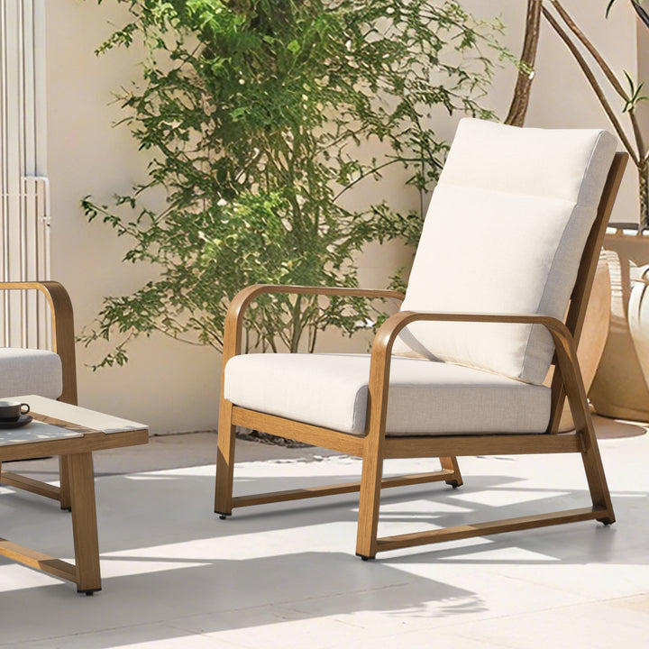Patio Time 4-Piece Wood-Grain Aluminum Conversation Set with Cushions