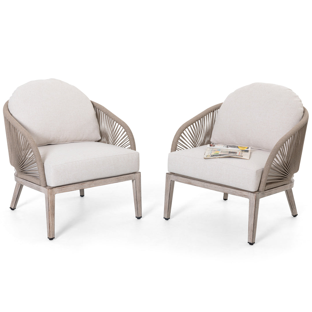 Patio Time 2-Pc Boho-Chic Sofa Chairs with Painted Wood-Grain Aluminum Frames