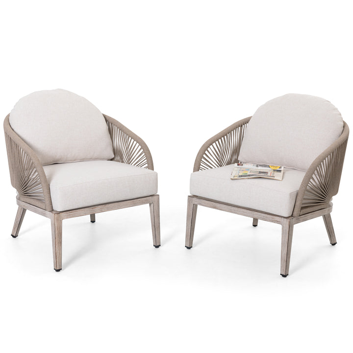 Patio Time 2-Pc Boho-Chic Sofa Chairs with Painted Wood-Grain Aluminum Frames
