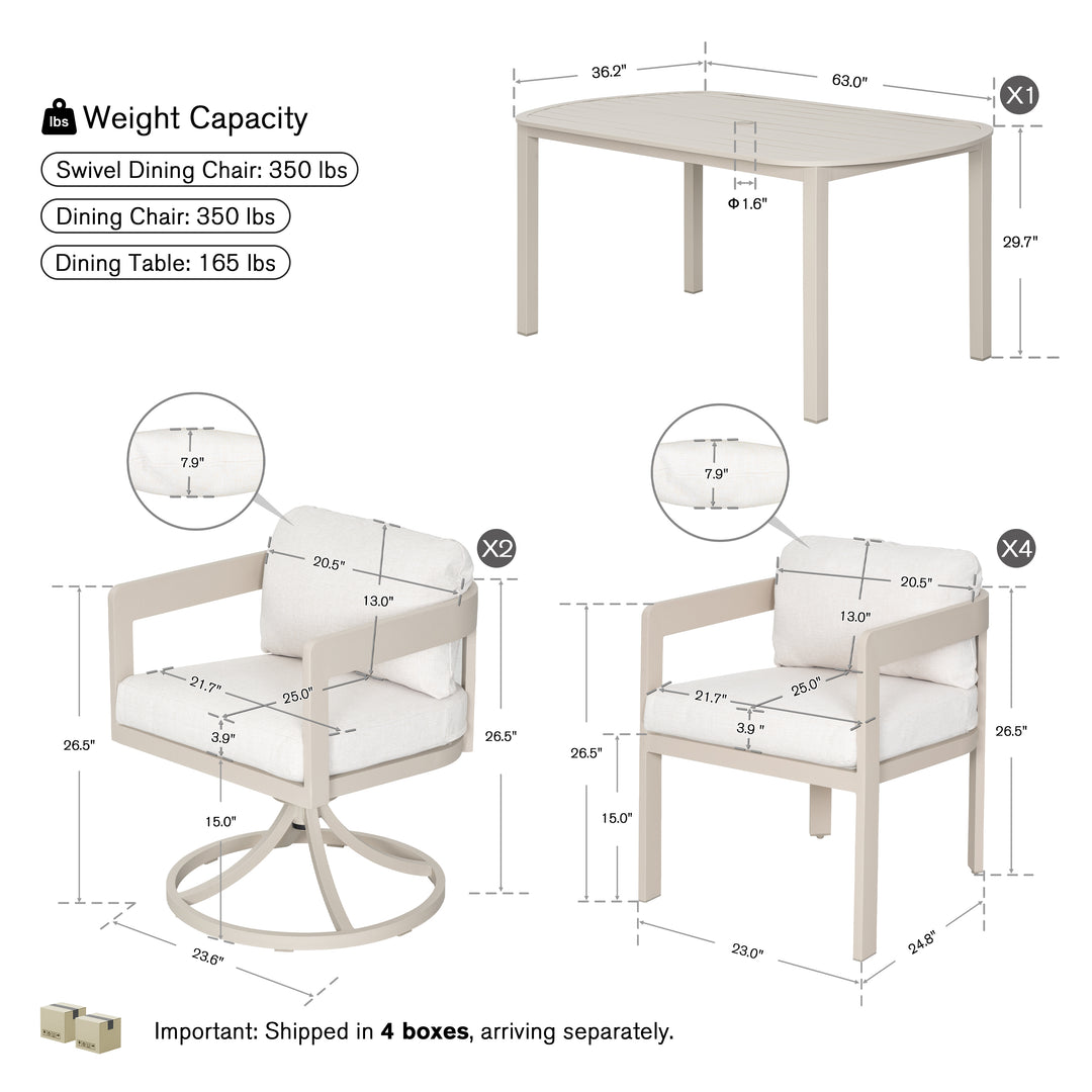 Patio Time 7-Piece Aluminum Outdoor Dining Set, with 63" Round Table for 6 People
