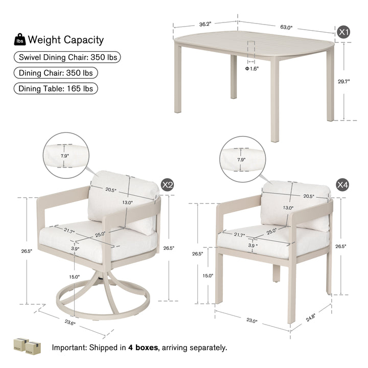 Patio Time 7-Piece Aluminum Outdoor Dining Set, with 63" Round Table for 6 People
