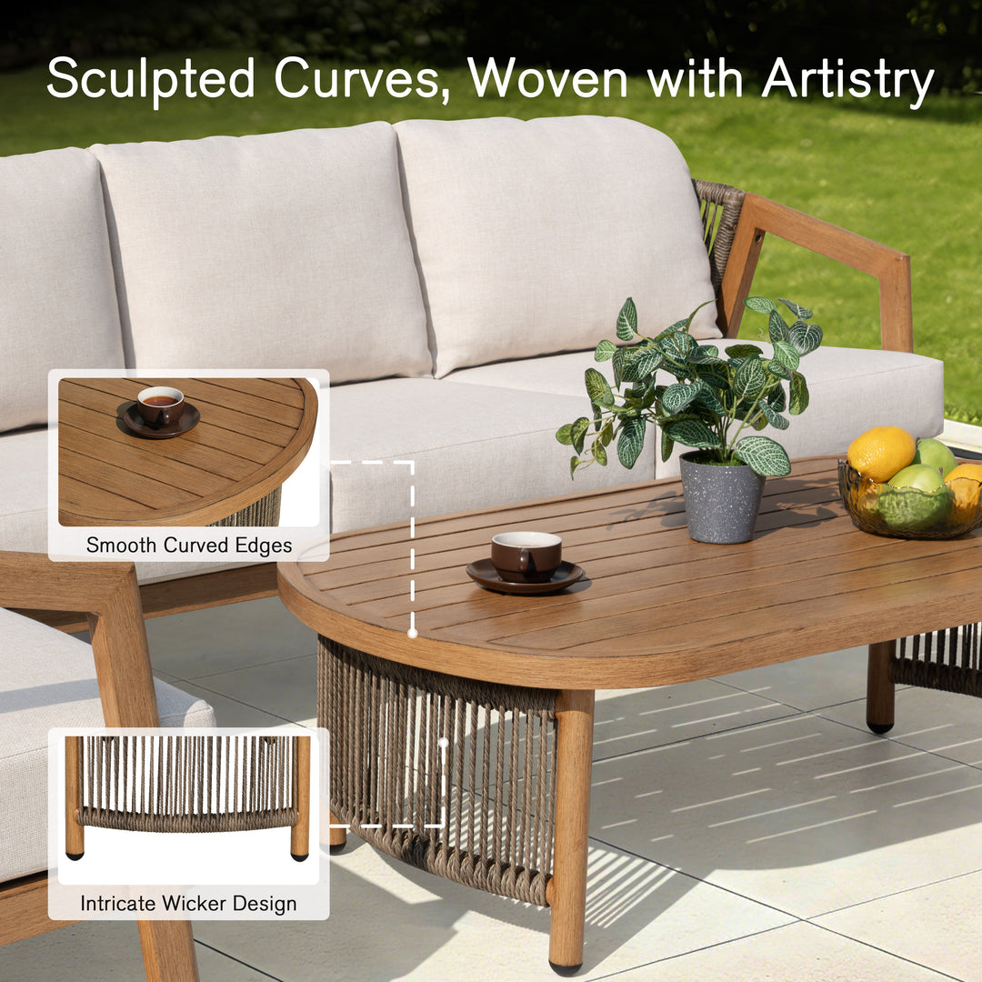 Patio Time 4-Piece Wood-Grain Aluminum & Wicker Conversation Furniture Set