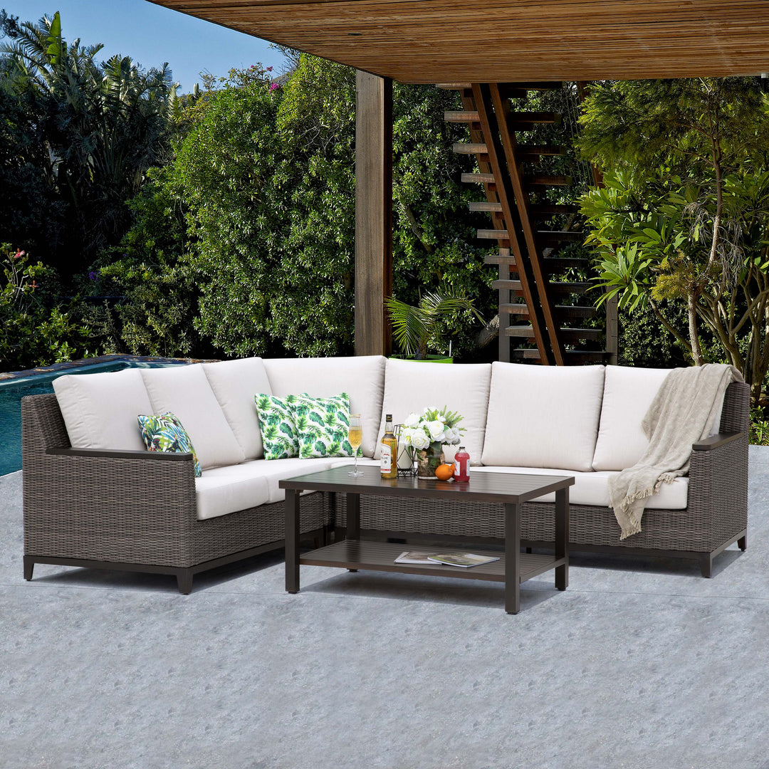Patio Time 4-Piece Wicker Outdoor Corner Sectional Conversation Set