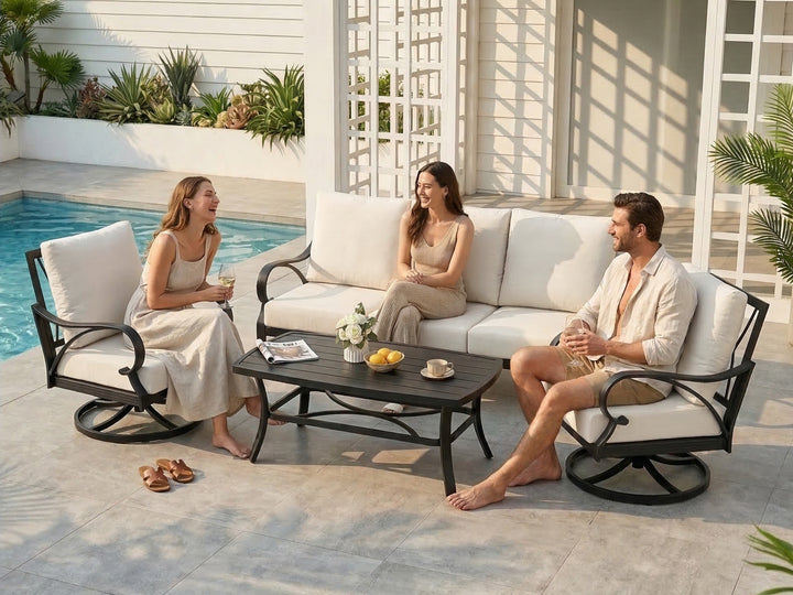Patio Time 4-Piece Aluminum Patio Conversation Set with Lattice Backrest