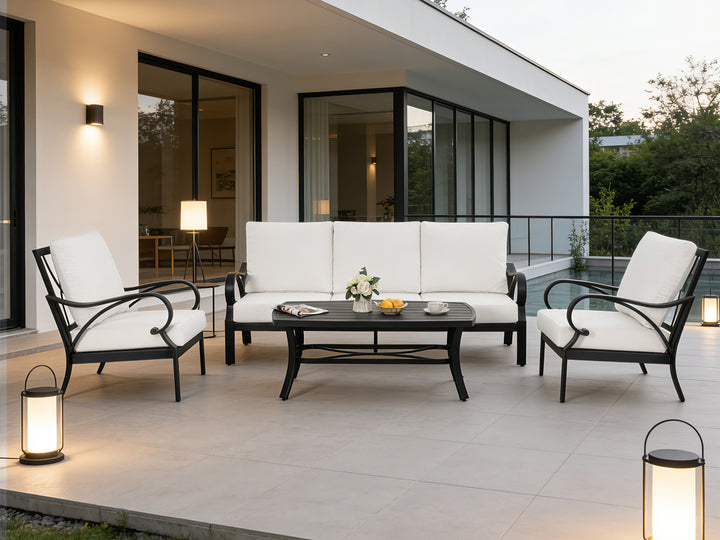 Patio Time 4-Piece Aluminum Outdoor Conversation Set with Lattice Backrest