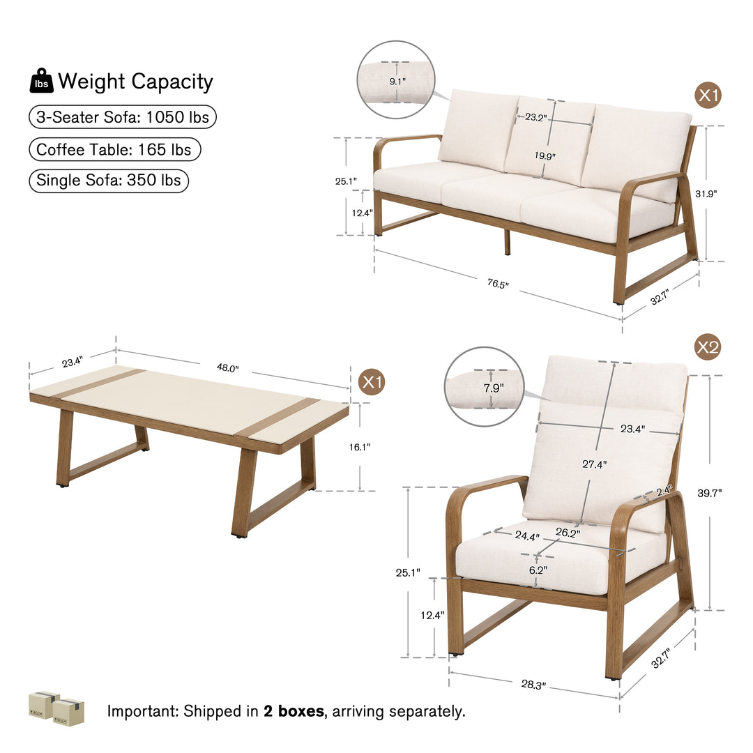 Patio Time 4-Piece Wood-Grain Aluminum Conversation Set with Cushions