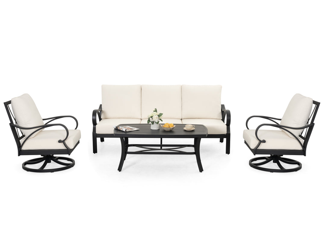 Patio Time 4-Piece Aluminum Patio Conversation Set with Lattice Backrest