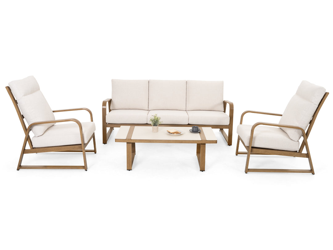 Patio Time 4-Piece Wood-Grain Aluminum Conversation Set with Cushions