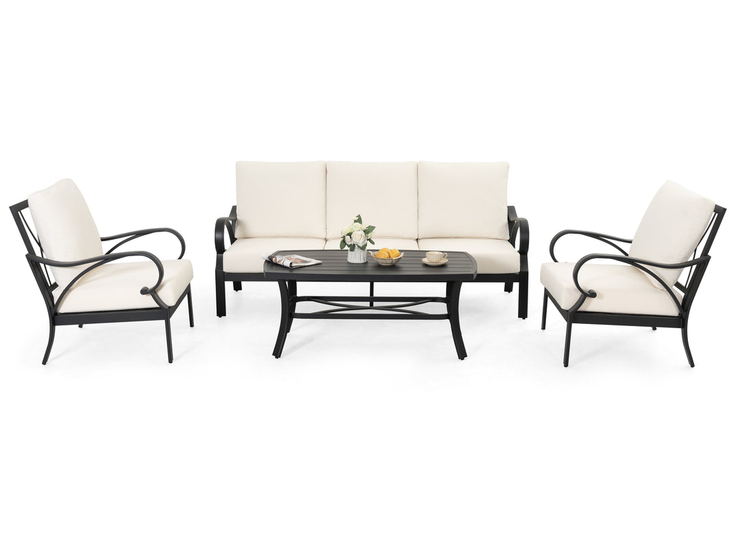 Patio Time 4-Piece Aluminum Outdoor Conversation Set with Lattice Backrest
