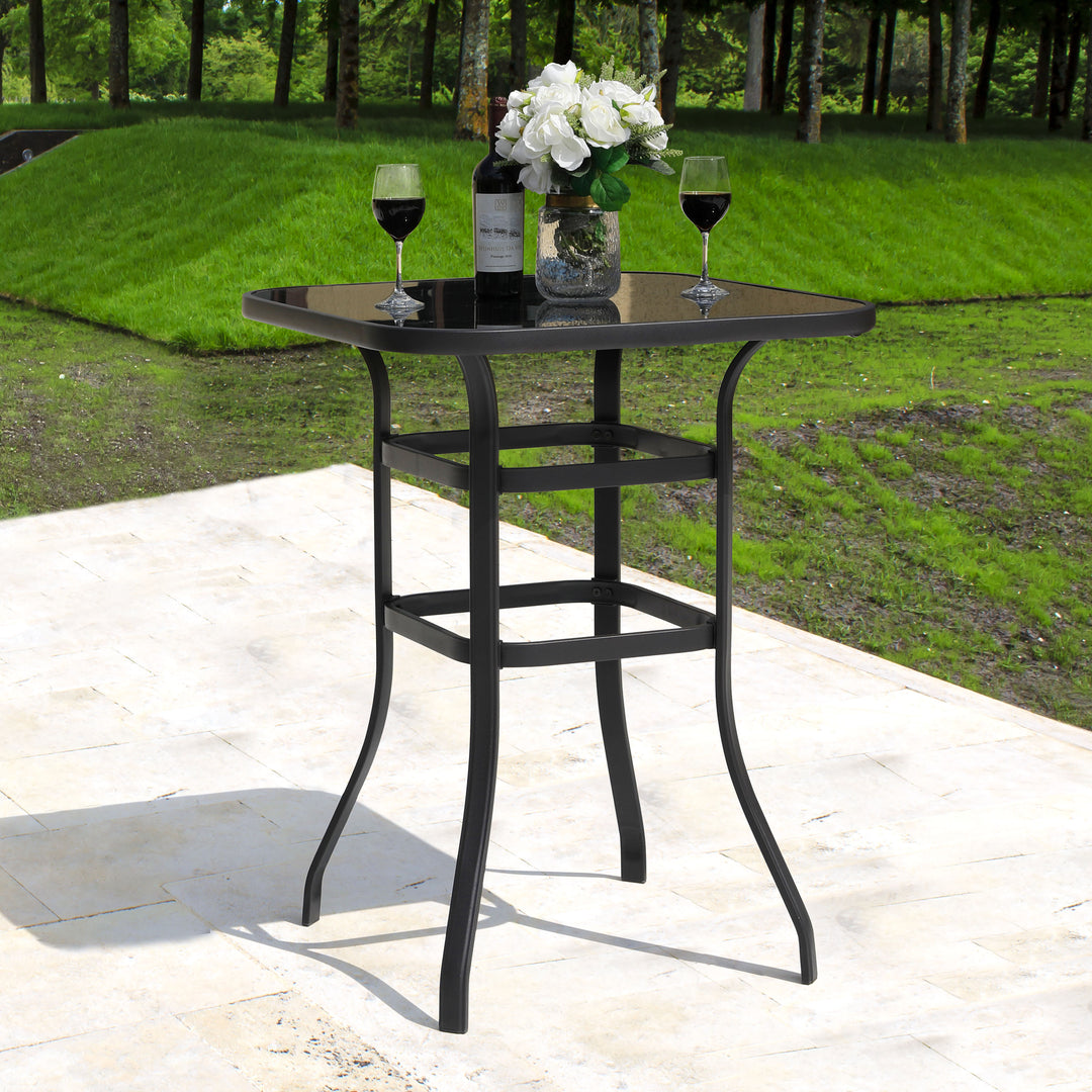 Outdoor 32 Inch Square Bar Table with Silk Screen Glass Tabletop